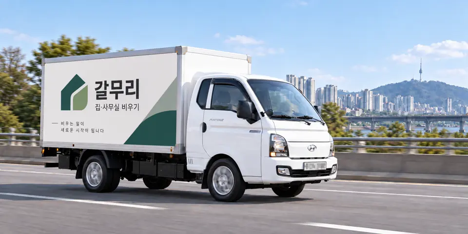 갈무리 작업 차량을 담은 그림 · 삼성동 유품정리